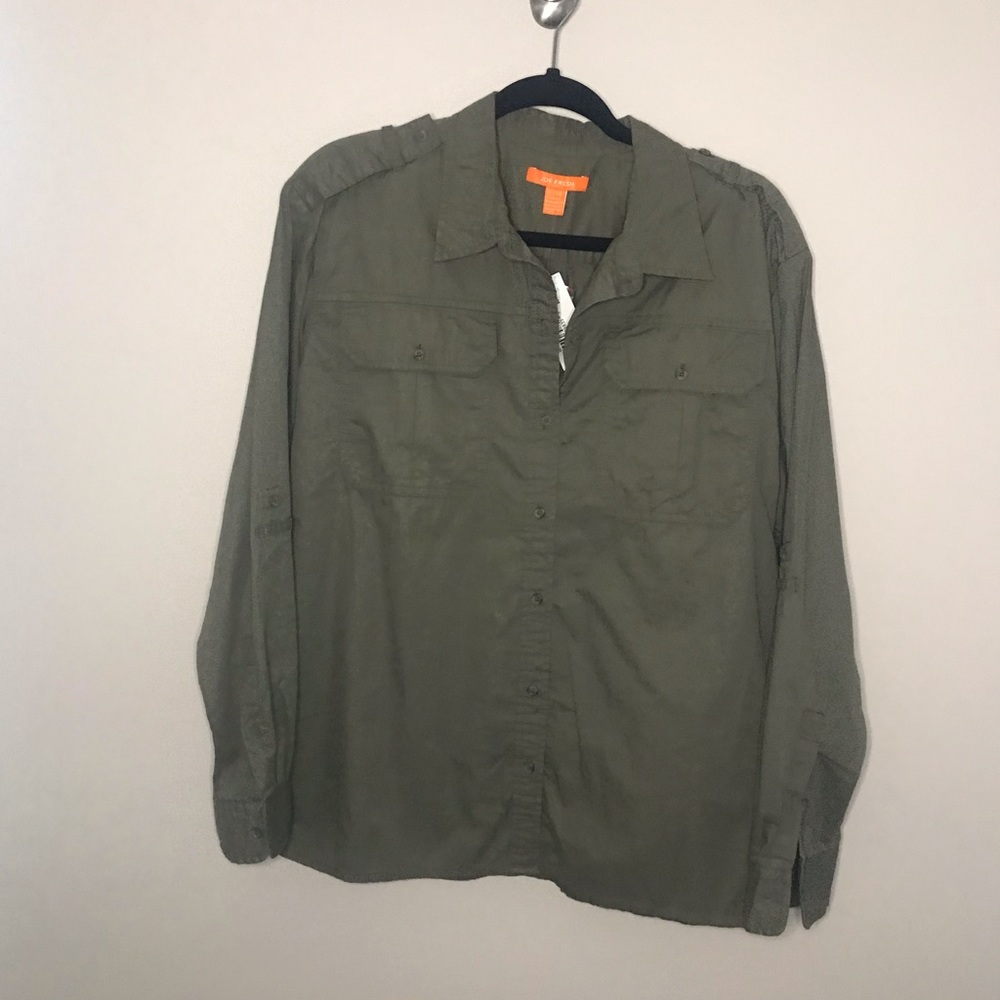NWT Joe Fresh Army Green Buttondown Blouse